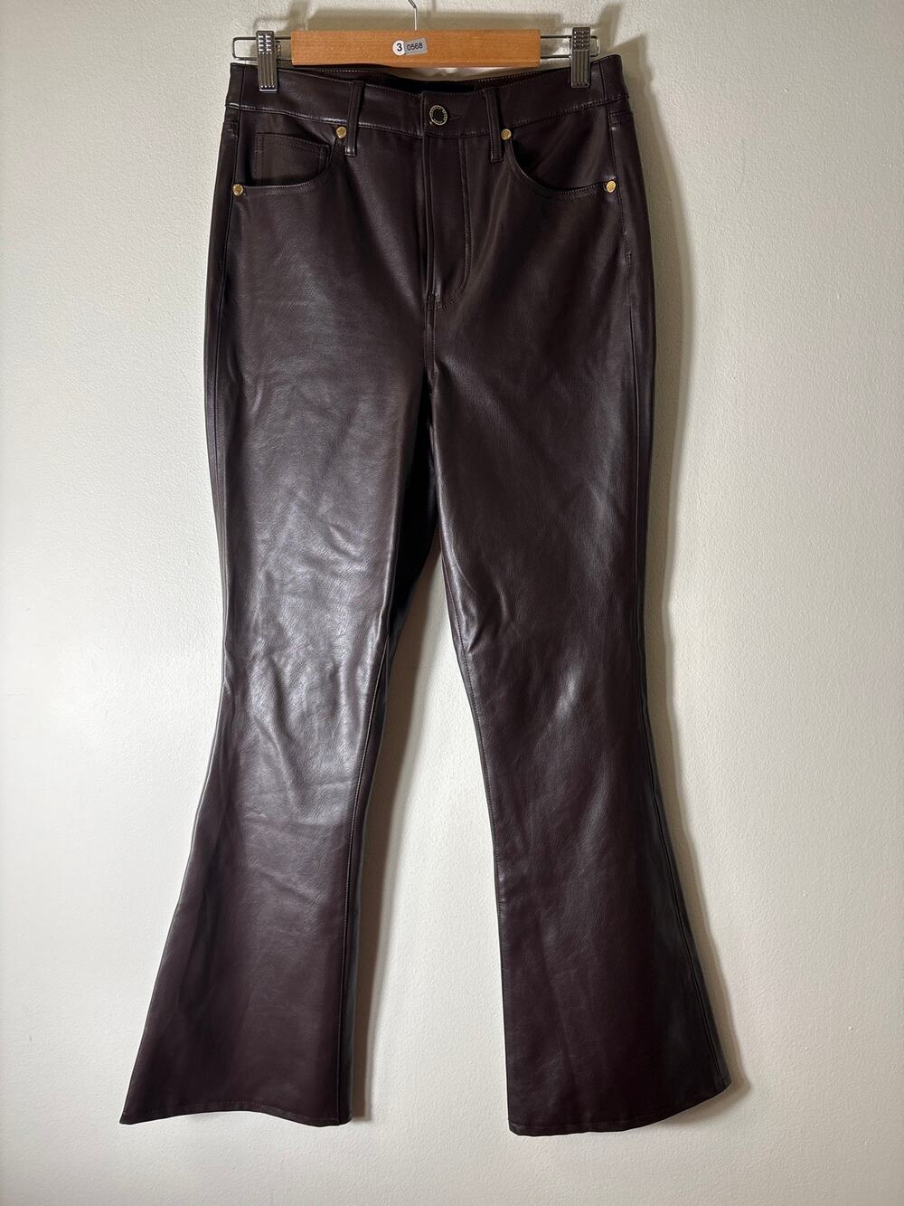 Veronica Beard Brown Faux Leather Beverly Skinny High Rise Flare Pants Sz 28